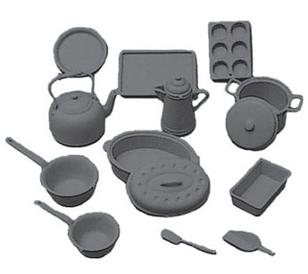 Dollhouse Miniature Cookware Kit, Black, 14 Pcs.